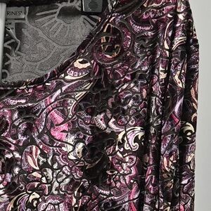 Catherines Womens 4X Paisley Purple Floral Velvet Blouse Tunic Relaxed Flowy Fit